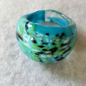 Turquoise murano Italian glass ring sz8